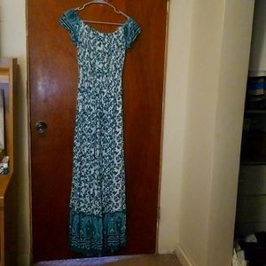 Green and white off the shoulder dress